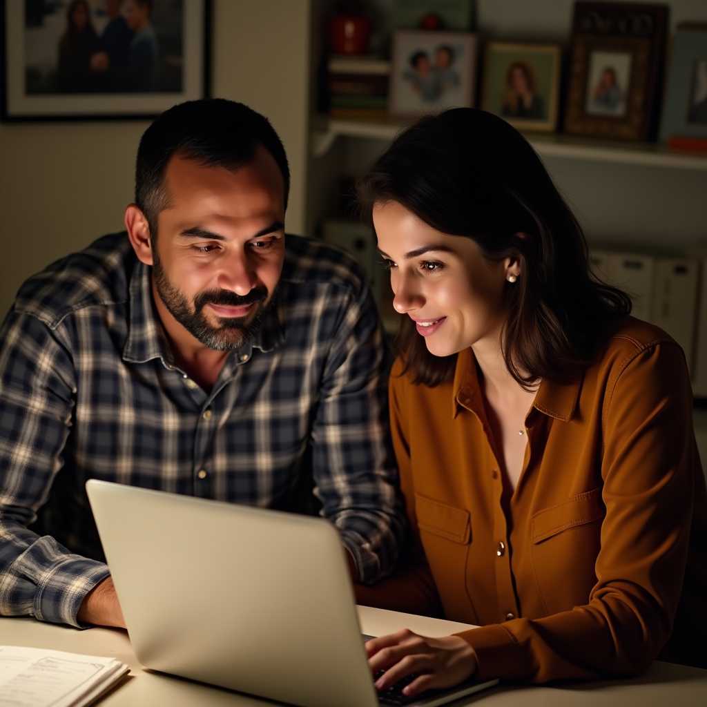 Family business owners working together on financial records at a desk