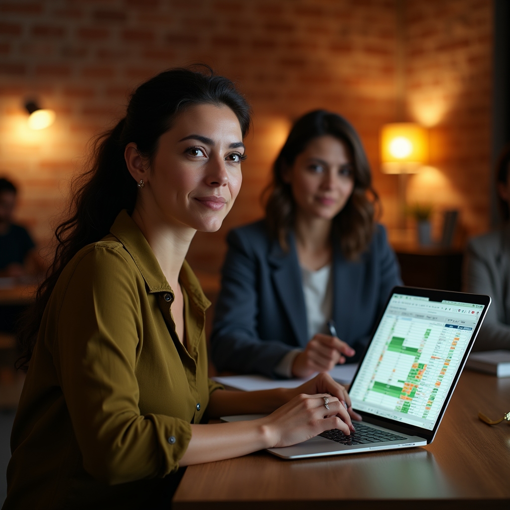 Business owner working on Excel spreadsheet at a workshop in Xalapa