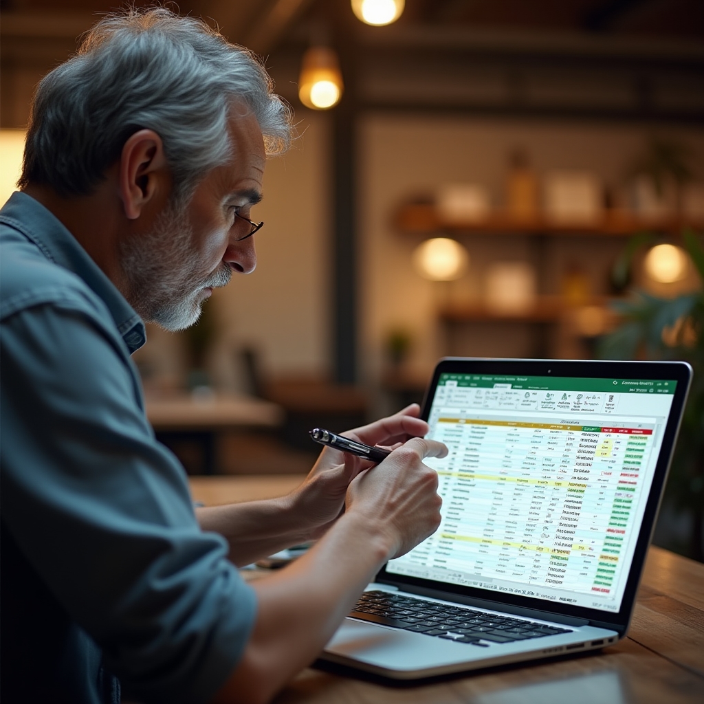 Inventory control spreadsheet showing stock levels and reorder alerts on screen