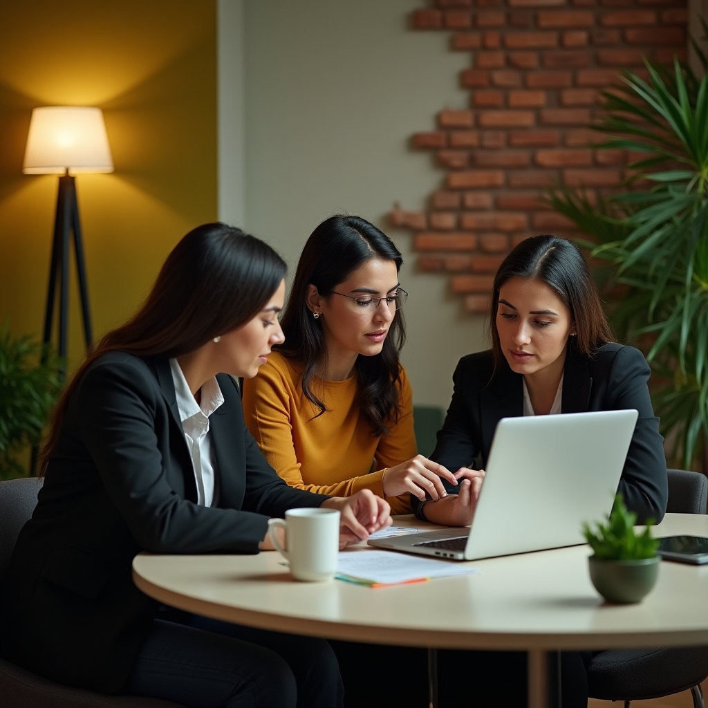 Service business team discussing operations and scheduling around a table